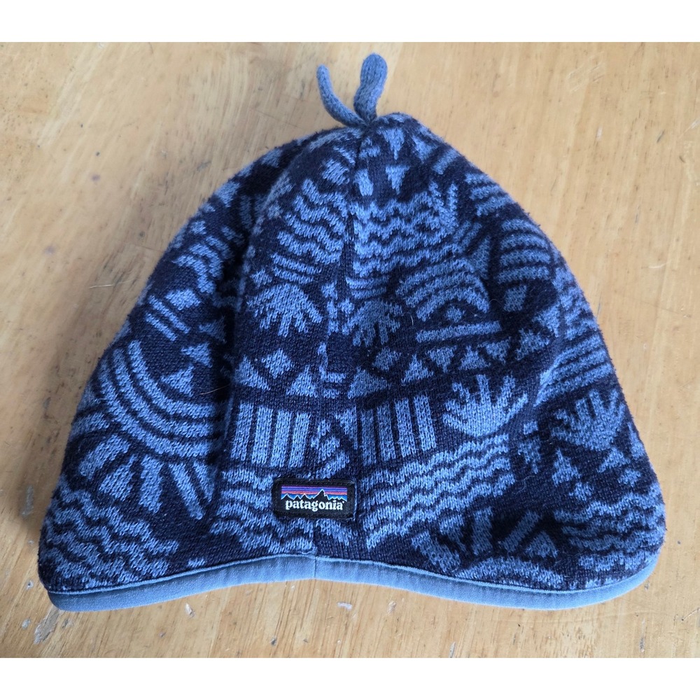 Patagonia Baby Infant Reversible Winter Beanie Hat Blue Geometric 12-24 months